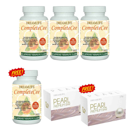 3 BOTTLES COMPLETECEE + FREE 1 BOTTLE COMPLETECEE + FREE 2 PEARL SOAP